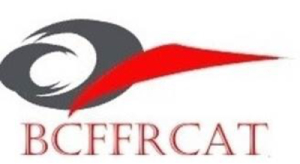 Logo of BCFRCAT with a red and black abstract design and company name.