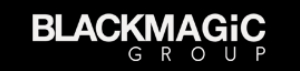 Logo of Black Magic Group with black and red text on white background.