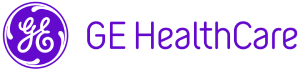 Logo of GE Healthcare with purple insignia and company name.