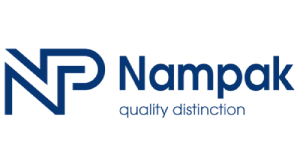 Logo of Nampak with blue text and a tagline 'quality distinction.