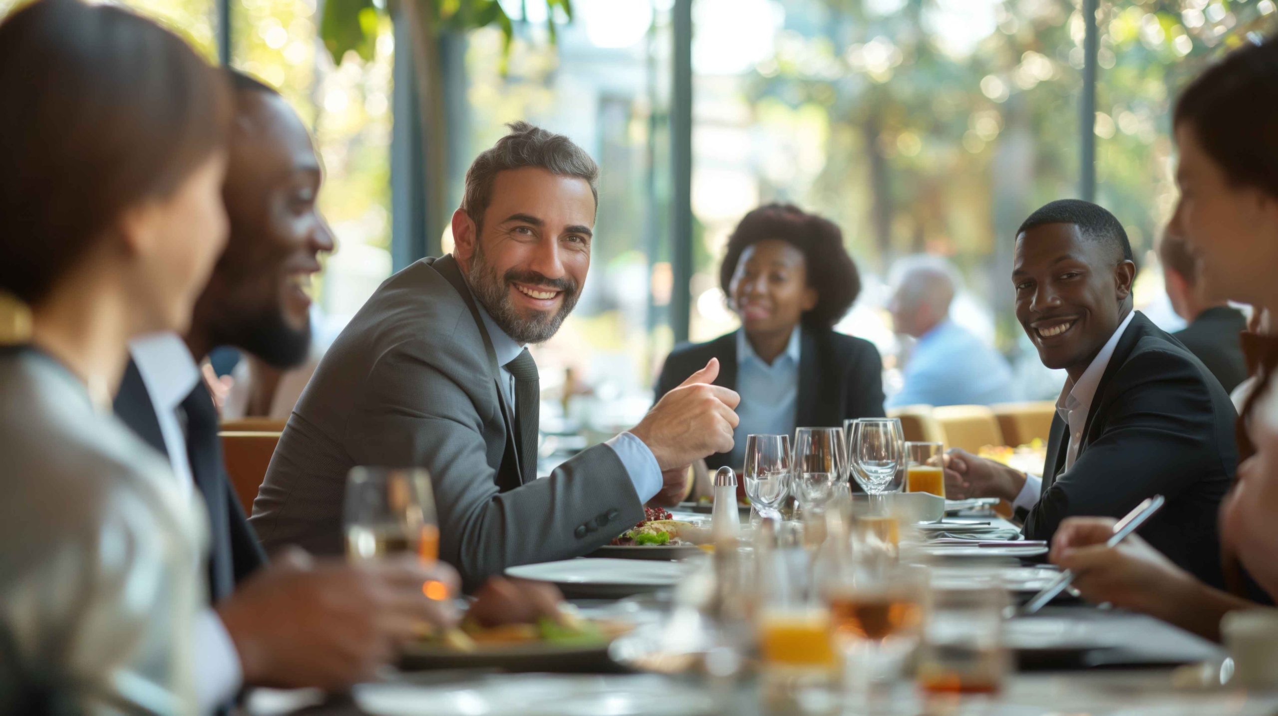 Colleagues sharing a meal during a catered lunch, highlighting reliable and high-quality corporate catering services.